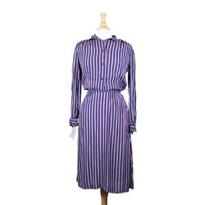 Vintage shirt dress 100% rayon verticals tripe pink green black NEW old stock 8